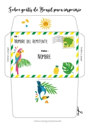 Colorear gratis Sobre Brasil Sobre para imprimir Viaje del duende navideño Sobre para el correo del elfo de Navidad