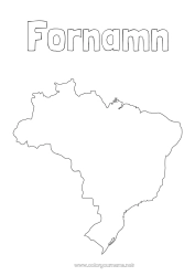 Gratis färgläggning Geografi Brasilien Landskarta