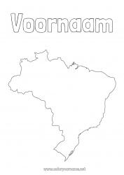 Gratis kleurplaat Geografie Brazilië Wereldkaart