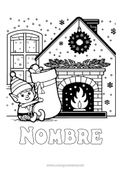 Colorear para personalizar Elfos de navidad Chimenea Dibujos de Elfos para colorear Calcetín de Navidad