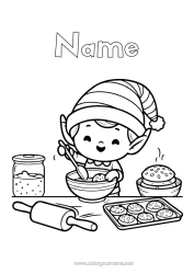 Colouring to customise Christmas Elves Elf Colouring Pages Treats, Sweets Biscuit Kitchen Biscuit