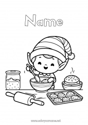 Free coloring Christmas elves Elves coloring pages Treats Biscuits