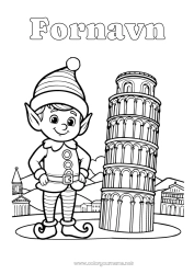 Gratis tegning Jule-nisser Farvelægningsnisser Italien Julefejls rejse Farvelægningsbog for rejsende drille-nisser