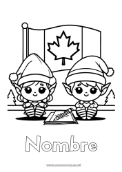 Colorear para personalizar Elfos de navidad Dibujos de Elfos para colorear Canadá Bandera Viaje del duende navideño Arce