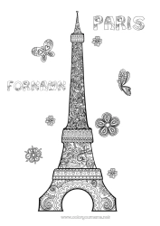 Gratis färgläggning Frankrike Komplexa målarbilder Zentangle Eiffeltornet Monument