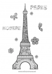 Colorear gratis Francia Dibujos complejos para colorear Zentangle Torre Eiffel Monument