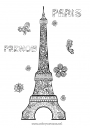 Dessin gratuit France Coloriages complexes Zentangle Tour Eiffel Monument