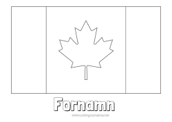 Färgläggningssida att anpassa Geografi Kanada Flagga Lönn