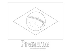 Pagină de colorat personalizată Geografie Steag Brazilia