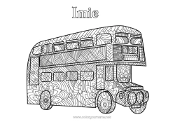Kolorowanka za darmo Pojazdy Londyn Zjednoczone Królestwo Autobus, samochód Zentangle Transport public lądowy