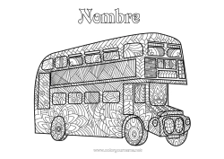 Colorear para personalizar Londres Reino Unido Autobús, autocar Zentangle Transporte público terrestre