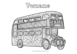 Kostenlose Malvorlage Fahrzeuge London Vereinigtes Königreich Bus, Auto Zentangle Öffentlicher Nahverkehr