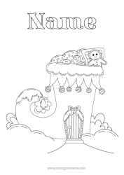 Colouring to customise Christmas Elves Elf Colouring Pages Treats, Sweets House Biscuit