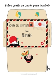 Colorear para personalizar Japón Sobre Sobre para imprimir Viaje del duende navideño