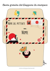Colorazione gratuita Giappone Busta Busta da stampare Viaggio dell'elfo di Natale Busta per la posta dell'elfo di Natale