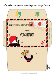 Gratis tekening Japan Envelop Afdrukbare enveloppen Kerstelfreis Envelop voor kerstelfpost