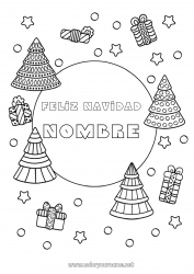 Colorear gratis Regalos Navidad Zentangle Abeto Mensaje “Feliz Navidad”