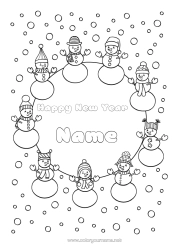 Colouring to customise Snow Winter Snowman Snowflakes "Happy New Year"
