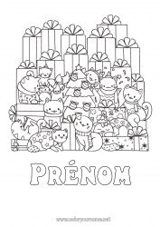 Coloriage gratuit Chat Cadeaux Sapin de Noël Noël Kawaii Animal Chiens et chats