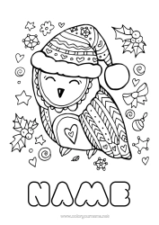 Colouring to customise Winter Christmas Owl, Tawny Owl Animal Birds And Flying Mammals
