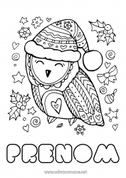 Coloriage gratuit Hiver Noël Chouette, Hibou Animal Oiseaux et mammifères volants