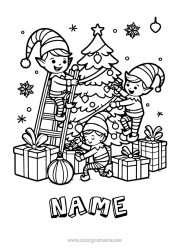 Free colouring Christmas tree Christmas Elves Elf colouring pages
