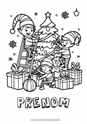 Dessin gratuit Sapin de Noël Lutins de Noël Coloriages lutins