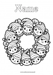 Free coloring Christmas elves Elves coloring pages Christmas wreath