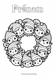 Coloriage gratuit Lutins de Noël Coloriages lutins Couronne de Noël