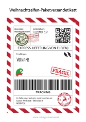 Kostenlose Malvorlage Weihnachtself Elfenstreiche-Briefe Versandetikett Lutin