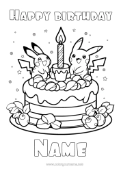 Free colouring Cake Birthday Pokémon Manga Happy birthday message Cartoon