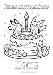 Desenho para personalizar Bolo Aniversário Pokemon Manga Feliz aniversário (francês) Mensagem Desenho Animado