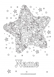 Coloring to customize Happy new year Poinsettia Stars Symbols Complex coloring pages Zentangle