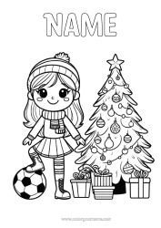 Free colouring Football Christmas tree Girl