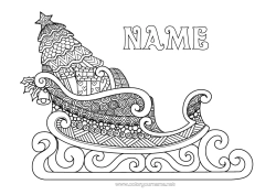 Colouring to customise Christmas Tree Sledge Christmas Vehicles Complex Colouring Pages Zentangle