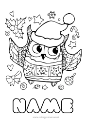 Free drawing Christmas Owl Flying birds and mammals