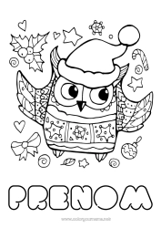 Coloriage gratuit Noël Chouette, Hibou Oiseaux et mammifères volants