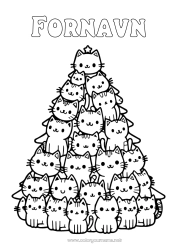 Gratis farvelægning Kat Juletræ Kawaii Dyr Hunde og katte Grantræ
