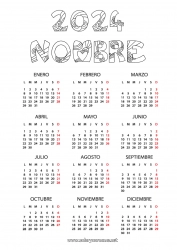 Colorear gratis 2024 Calendarios y planificadores