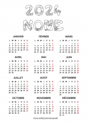 Colorazione gratuita 2024 Calendari e pianificatori