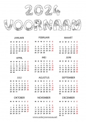 Gratis tekening 2024 Kalenders en planners