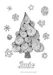 Kolorowanka do personalizacji Płatki śniegu Zentangle Choinka