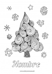 Colorear gratis Copos de nieve Zentangle Abeto