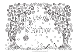 Free colouring Snow Winter Bird Christmas bauble Happy New Year Snowflakes Tree Zentangle Birds and flying mammals 
