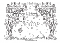 Free coloring Snow Winter Bird Christmas bauble Happy new year Snowflakes Tree Zentangle Flying birds and mammals 