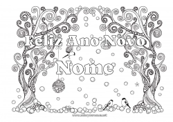 Desenho grátis Neve Inverno Pássaro Bola de Natal Feliz Ano Novo Flocos de neve Árvore Zentangle Pássaros e mamíferos voadores Mensagem de 