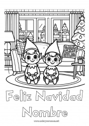 Colorear gratis Elfos de navidad Dibujos de Elfos para colorear Mensaje “Feliz Navidad”