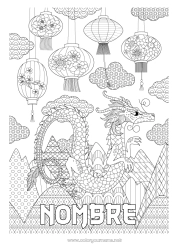 Colorear para personalizar Dragón Año Nuevo chino Linterna china Dibujos complejos para colorear Zentangle Dragones, unicornios y animales fantásticos