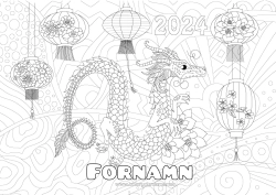 Färgläggningssida att anpassa Drake Komplexa målarbilder Zentangle Drakar, enhörningar och fantastiska djur 2024