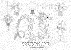 Malvorlage anpassen Drache Komplexe Ausmalbilder Zentangle Drachen, Einhörner und fantastische Tiere 2024